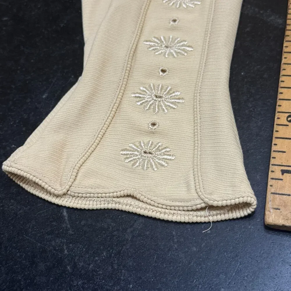 Vintage 50s Van Raalte Cream Cotton Gloves Starburst Embroidery Size 7.5